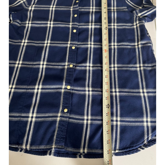 Jachs Girlfriend Womens Flannel Shirt Large Blue White Plaid Button Up EUC - Picture 9 of 10